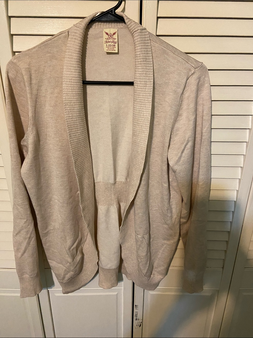 Faded Glory Light Beige Open-Front Shawl Collar Cardigan